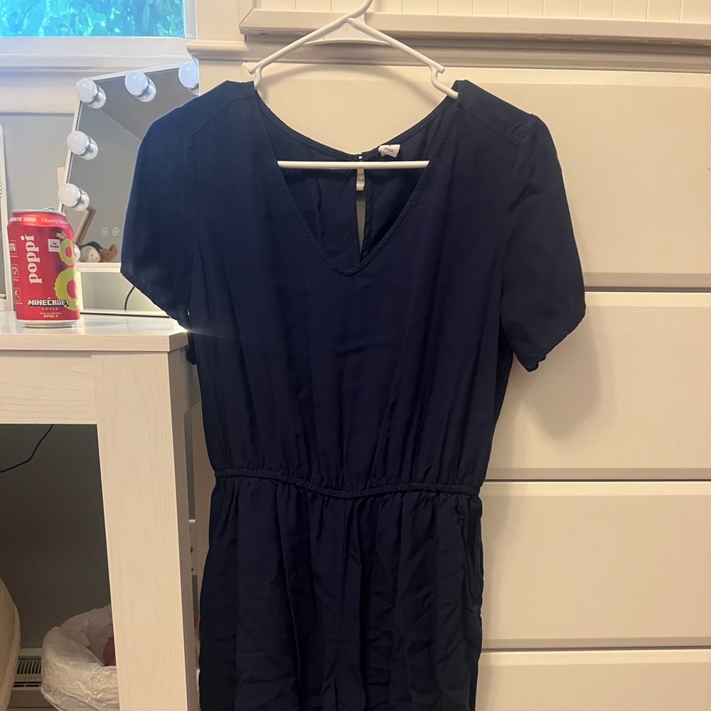 Old Navy Blue Ruched Midi Sundress V-Neck